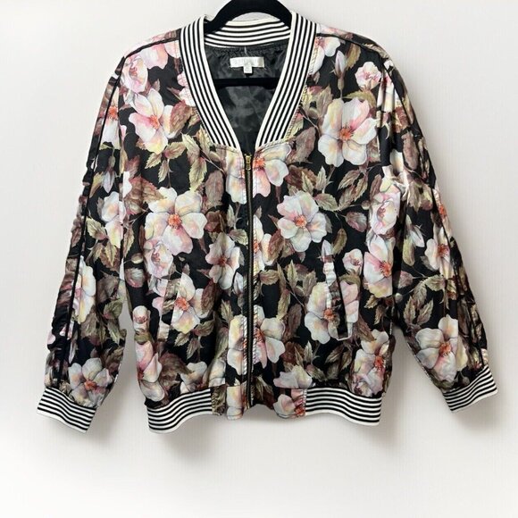 Solitaire By‎ Ravi Khosla Jacket XL Lightweight Floral Zip Up Bomber - Picture 1 of 9